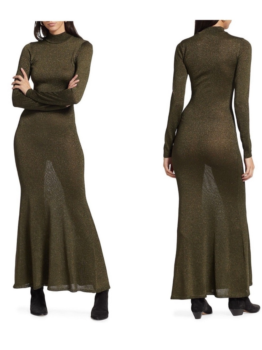 NWT Ronny Kobo Goulding Metallic Knit Mock Neck Maxi Dress Sz M - Picture 10 of 10